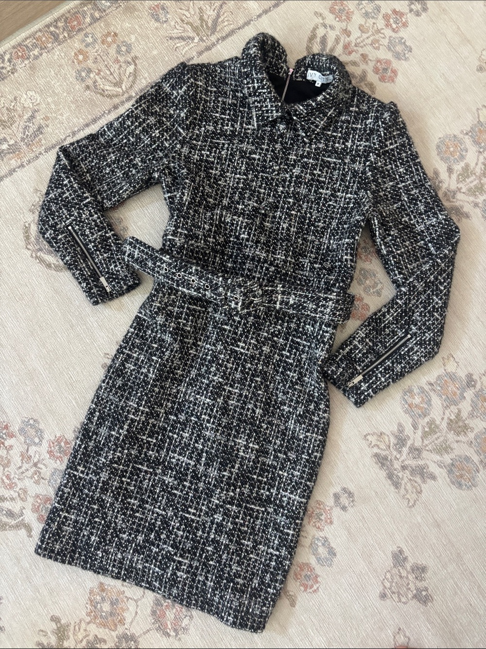 Ivy city co Belted Black & White Tweed Women's Dress